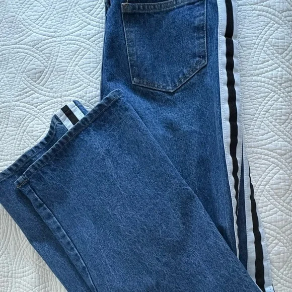 Vintage Denim with Black and White Stripes High Rise wife Leg Large NAVI - Picture 5 of 13